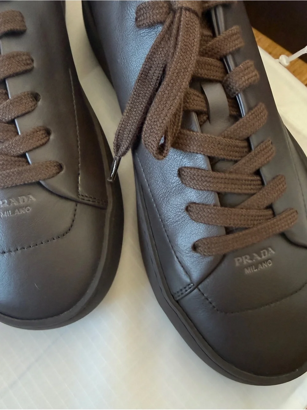 Prada Dark Brown Leather Low-Top Sneakers 37 euro size